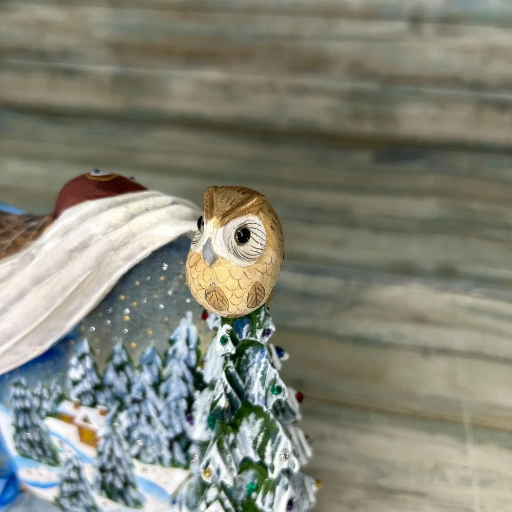 Russian Santa Father Frost Wood Hand Carved Painted‎ Signed Owl Tree Moroz